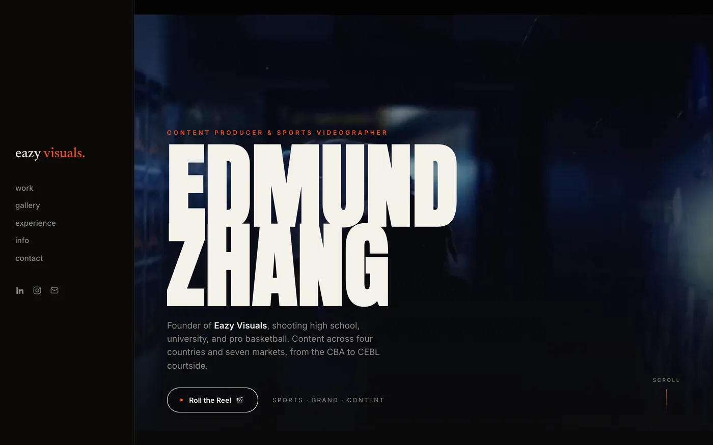 The featured-work grid on the Eazy Visuals site, with category filters above a grid of film thumbnails